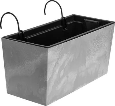 Produktbild von Blumenkasten mit Halterung und praktischem Einsatz Blumentopf Länge: 39,5 cm Balkonkasten auf Kunststoff Betonoptik Beton Struktur Beton Farbe Innen / Außenbereiche