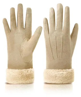 Obrázok produktu pre Dámske zimné rukavice, fleecová podšívka, teplé, vhodné na dotykové obrazovky, farba: khaki, veľkosť: M