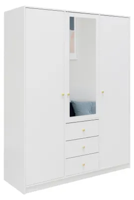 Produktbild von Masseno Drehtürenschrank GALIO 149/200/57,5 cm 3-türig mit Spiegel Weiß