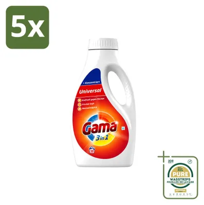 Produktbild von 5 x Gama 3-in-1 Waschmittel - Hautfreundlich - 1 l - Vorratspackung - 5 Stücke