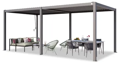 Produktbild von PRIMEYARD Pergola 3x6 m Aluminium-Pfosten mit Lamellendach aus Stahl graue Terrassenüberdachung