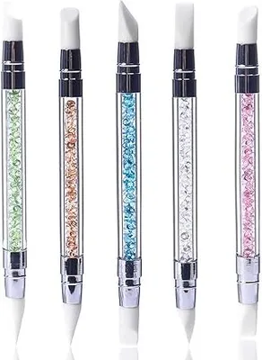 Produktbild von Silikon Nagel Pinsel, 5pcs Gel Schnitzen Pinsel, Strassstein Picker, Silikon Kopf Acryl Griff Salon Werkzeug-Set, Doppel Köpfe DIY Maniküre Werkzeug
