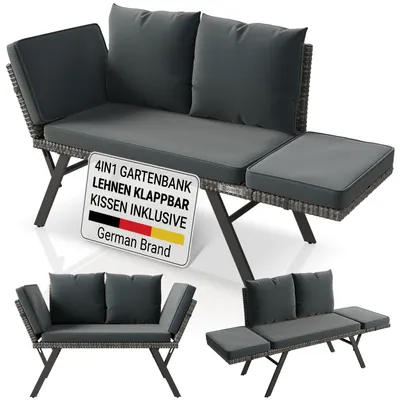Produktbild von JUSKYS® Gartenbank Calvia - Grau-meliert/Grau Liegefunktion, Polyrattan Gartensofa, 240 kg belastbar