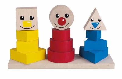 Produktbild von ZETOA FREEFE Pyramiden Bausatz aus Holz mit Formen Rad, Quadrat, Dreieck und bemaltem Design