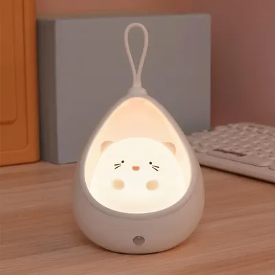 Produktbild von Niedliche Katzen-Nachtlicht-Wandlampe mit Bewegungssensor, wiederaufladbar, Dekoration für Kinder- und Jugendzimmer (weiß)