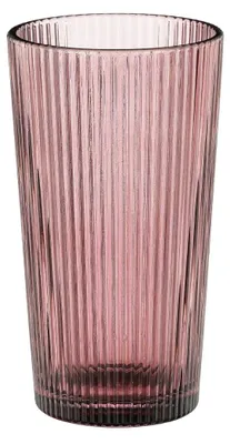 Imagen del producto de Vaso decorativo Mica Decorations, color gris rosa, con sutil textura de estrías. Vaso de vidrio tipo "long drink" ideal para agua, refrescos, zumos y cócteles. Diseño redondo. Dimensiones: 14 cm de alto x 8 cm de diámetro. Color: rosa