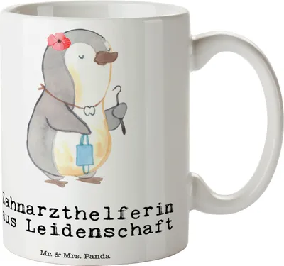Produktbild von Mr. & Mrs. Panda Kaffeetasse Zahnarzthelferin Leidenschaft - Weiß - Geschenk, Tasse, Becher, Trinkbecher, haferl, Keramiktasse