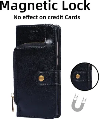 Produktbild von Handy Leder Case mit Kartenhalter Flip Geldbörse Schwarz für iPhone 14ProMax
