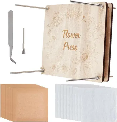 Produktbild von Blumenpresse Set 8-lagig, 24,6x24,6 cm, Holz mit Bienenmuster, für DIY Blumenpressen