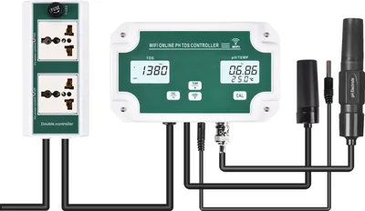 Image de WiFi Online pH TDS Controller Professional 3-in-1 pH/TDS/TEMP Water Quality Detector pH Controller with Relay Plug Repleaceable Electrode BNC Type Probe Water Quality Tester for Aquarium Hydroponics Tank Monitor 14.00pH / 19990ppm 199.0ppt / 50��