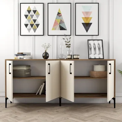 Immagine prodotto di Pollein - Credenza, 180x35x78h cm Bianco Crema, 2 Ripiani