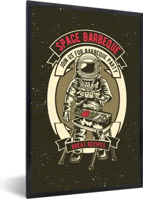 Produktbild von MuchoWow® MuchoWow® Gerahmtes Poster Jahrgang - Astronaut - BBQ 40x60 cm - Poster mit zchwarzem Bilderrahmen - Papierdruck - Wandbilder