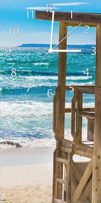 Produktbild von Wallario Design Wanduhr bedruckt, Größe 30 x 60 cm, Motiv: Badestrand - Mallorca Spanien