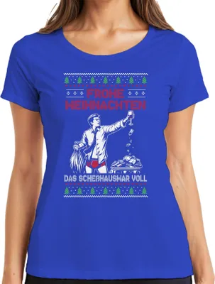 Produktbild von Frohe Weihnachten Sarkasmus - Ugly Christmas Sweater Damen T-Shirt, Blau, L