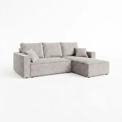Produktbild von AMBER L Ecksofa mit Schlaffunktion und Bettkasten – Cord Schlafcouch Platingrau, L-Form Wohnlandschaft 232×143 cm, PetFriendly, Montage links/rechts