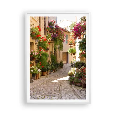 Produktbild von Gerahmtes Poster - Weißer Rahmen - Blume Straße Haus - 70x100 cm - Wand Bild - Wanddeko - Wandbilder - Kunstposter - Wandposter - Bilderrahmen - Bilder - Kunstdruck - Wandbild - P2WPA70x100-3586