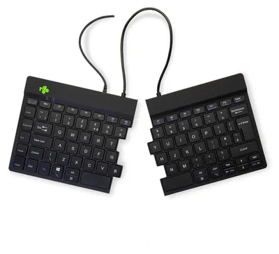 Produktbild von R-Go Tools Ergonomische Tastatur R-Go Split Break v2 mit Pausensoftware, geteilte Tastatur, QWERTY (UK), Kabelgebunden, Schwarz, Mini, Kabelgebunden, USB, Scherenschalter, QWERTY, Schwarz
