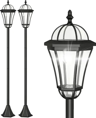 Image de Outsunny 2 lampadaires sur pied solaires extérieur, lumières solaires extérieurs avec 2 lampes LED blanc 6000K étanche, pour chemins, terrasses, ou piscines, noir