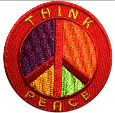 Produktbild von Think Peace Frieden - Aufnäher, Bügelbild, Aufbügler, Applikationen, Patches, Flicken, Zum Aufbügeln, Größe: Ø 7,5 cm