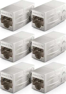 Produktbild von deleyCON 6 Stück CAT 7 Kupplung Verbinder Adapter Metall Patchkabel LAN DSL Ethernet RJ45 Verlängerung 2x RJ45 Buchse 600 MHz 10Gbps Silber