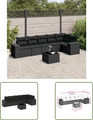 Produktbild von The Living Store 7-tlg. Garten-Sofagarnitur mit Kissen Schwarz Poly Rattan