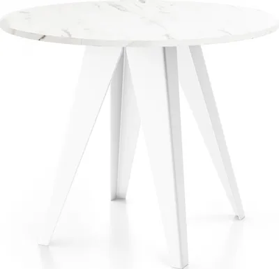 Produktbild von Esstisch Glory Weiß im Industriestil - Moderner, Runder Tisch in Weißer Marmoroptik - Ausziehbar von 100 cm bis 140 cm, Pulverbeschichtete Metallbeine - Marmor Weiß