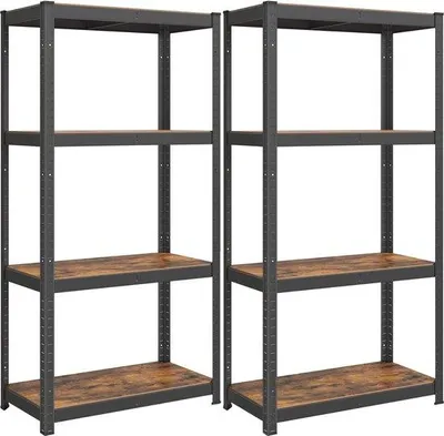 Image de Étagère sur pied à tablettes réglables, 160 cm, marron-noir, 4 niveaux