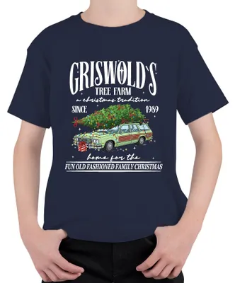 Produktbild von Griswold's Tree Farm Christmas Tradition Tannenbaum Weihnachten Uni Kinder T-Shirt, Navy, 152
