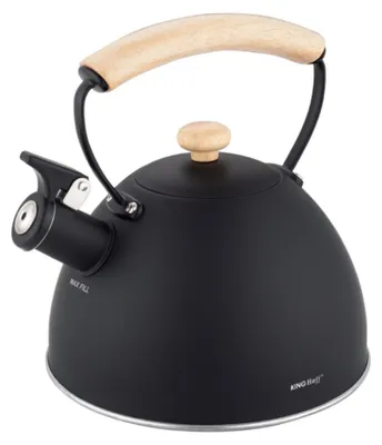 Produktbild von Wasserkessel Flötenkessel Mit Pfeife, 2 L, Schwarz, Holzgriff, Edelstahl Kinghoff Kh-1999
