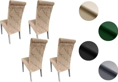 Produktbild von Esszimmerstühle K6 4er Set – Samtstühle Beige, weiße Beine – Gepolstert, bequem, modern – Esszimmer-, Küchen- und Wohnzimmerstühle im Glamour Stil