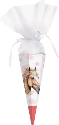 Produktbild von Schultüte für Kinder zur Einschulung mit Tüll – Kleine Zuckertüte für Geschwister (Pferd)