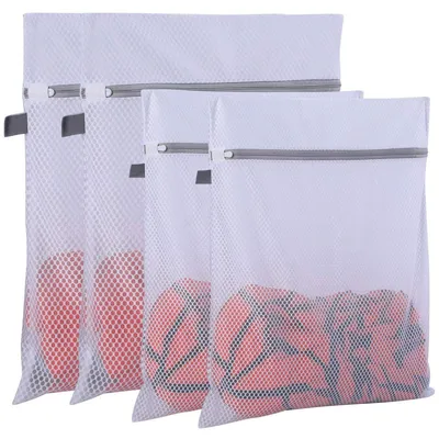 Produktbild von Netz-Wäschesack 4er-Pack, 2 XL + 2 L, Polyester, Reise-Organisationstasche für Kleidung und Jeans