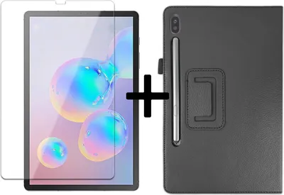 Zdjęcie produktu dla zestaw ochronny 2w1 do tabletu Samsung Galaxy Tab S6 10.5 SM-T860 SM-T865 z inteligentnym pokrowcem + szkło ochronne z automatycznym usypianiem/budzeniem czarny