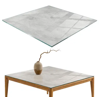 Produktbild von Glasplatte Tisch – Esstischplatte Glas – Tischplatte Glas – Glasarbeitsplatte Tisch – Glasplatte Esstisch – Pflegeleicht – Witterungsbeständig – 50x50 cm – Betonstruktur mit Kratzern