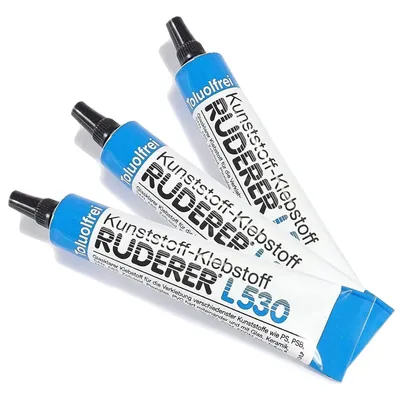 Produktbild von 3 Tuben, Ruderer L530 Kunststoffkleber | WASSERFEST & TRANSPARENT| Modelbaukleber, Klebstoff, ABS, Polystyrol, PVC, ASA, Holz, Metal, Keramik, Textil