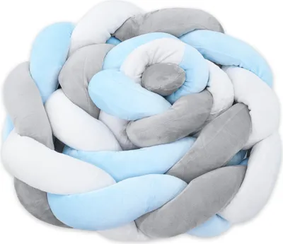 Produktbild von Kissen Deko Kuschelkissen Kinder 220 cm - Dekokissen Kinderzimmer Kinderkissen flauschig Zierkissen geflochten A. Blau-weiß-grau