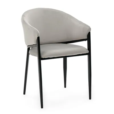 Produktbild von NEW HOME GLAMOUR-Stuhl für das Esszimmer – gepolsterter Wohnzimmerstuhl aus Veloursstoff mit Armlehnen – hellgrau – moderne Möbel
