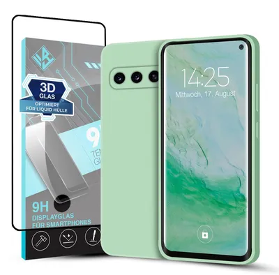 Produktbild von Hülle für Samsung Galaxy S10 mit 9H Displayglas Displayschutz Case Cover Bumper Smartphone Softgrip Schutzhülle Farbe: Türkis