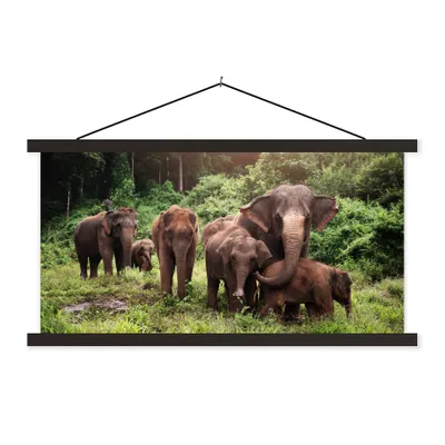 Produktbild von MuchoWow® Textilposter Elefant - Tiere - Wald - Gras - Grün 90x45 cm mit schwarzem Rahmen - Klemmleisten
