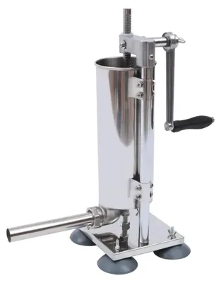 Produktbild von Manuelle Wurstfüllmaschine - Vertikaler Wurstfüller 3 l - Edelstahl - 6 Füllrohre - Für Heimküche und Hähnchenwurst - Silber