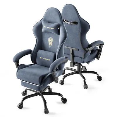 Produktbild von Arvioo Gaming Stuhl Ergonomisch, Atmungsaktiver Gamer Stuhl aus Samt, Gaming Sessel mit verstellbare Armlehnen & Massagefunktion Lendenkissen, Grau