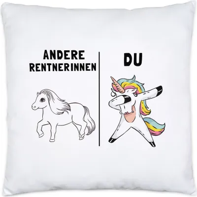 Produktbild von Andere Rentnerinnen Du Kissen inkl. Füllung Rentnerin Lustig Einhorn Rente Ruhestand Abschiedsgeschenk Kollegin