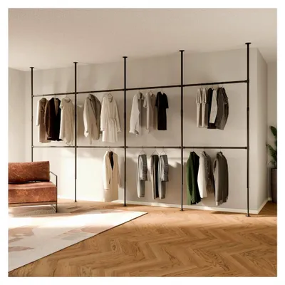 Produktbild von Kleiderstange im Industrial Design - LOFT IV - Teleskopstangensystem als offenes System | Kleiderschrank aus stabilen Rohren - ohne Bohren