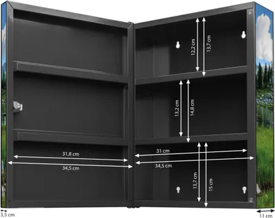 Produktbild von XXL Medizinschrank abschließbar Stahl anthrazit Arzneischrank Gebirgssee Medikamentenschrank 35x46x15cm, Beklebung komplett [BSA1 12262]