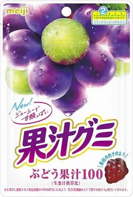 Produktbild von Meiji | Fruchtsaftgummi Traube 100% - 51g - Intensiver Geschmack - Gelatinefrei - Fruchtig