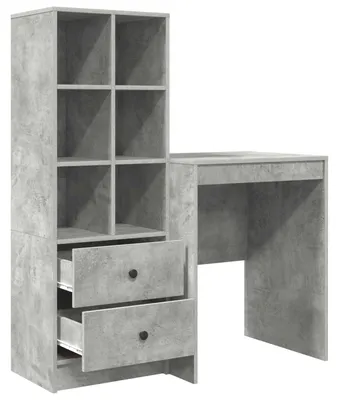 Produktbild von Schreibtisch mit Schubladen mit Regal 2 pcs Beton Grau