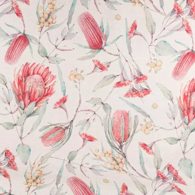 Produktbild von Baumwollstoff Meterware Dekostoff Halbpanama Digitaldruck Blumen natur rot grün 140cm