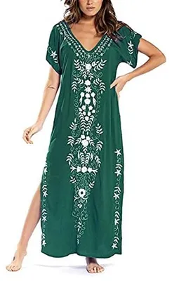 Imagen del producto de Omgoods - Vestido largo de playa para mujer, con estampado floral y corte holgado
