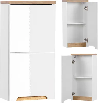 Produktbild von Badezimmer Hängeschrank SOLNA-56, Hochglanz weiß mit Wotaneiche, B x H x T ca. 35 x 70 x 20cm