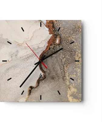 Produktbild von Wanduhr - Quadrat - Glasuhr - Stein Sand Abstraktion - 30x30cm - Schleichendes Uhrwerk - Lautlos - zum Aufhängen bereit - Dekoration Modern - Wanddekoration aus Glas - C3AC30x30-4778